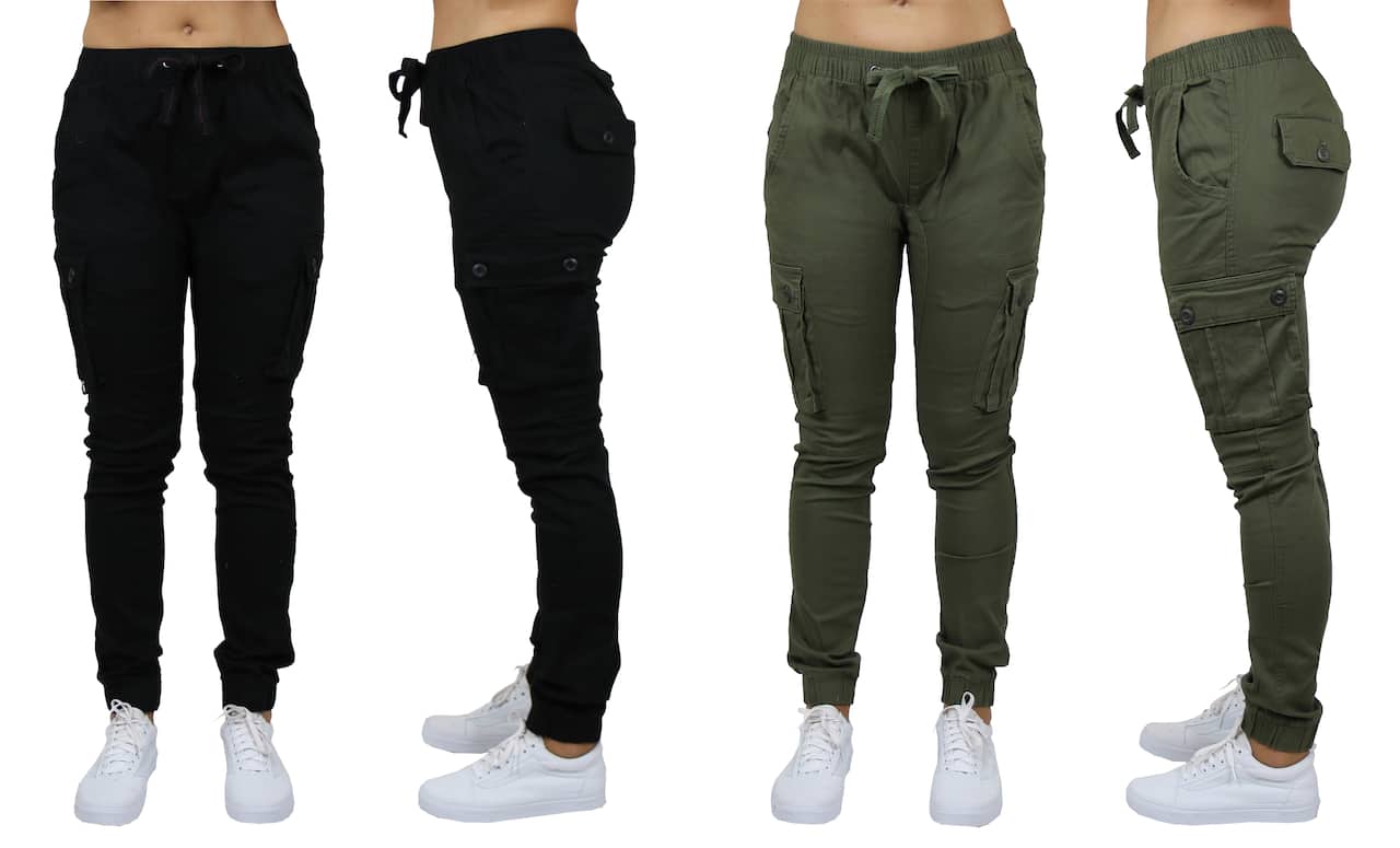 Galaxy By Harvic Loose Fit Cotton Stretch Twill Women's Cargo Joggers 2 Pack